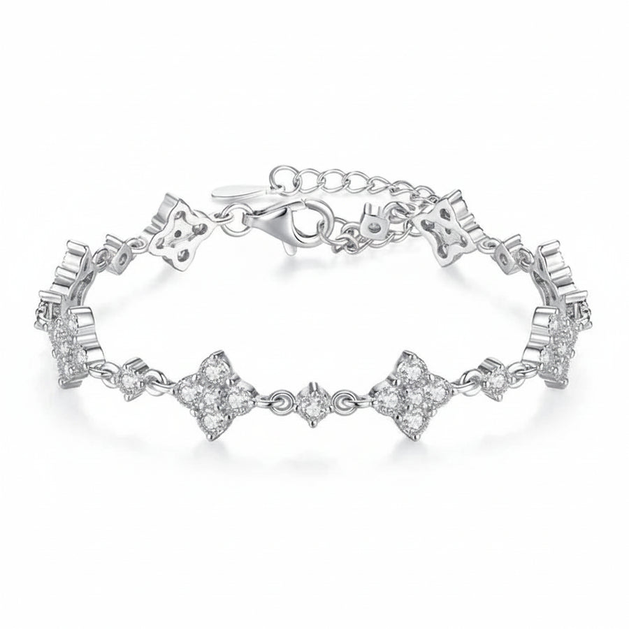 Four Leaf Clover Moissanite Bracelet · 925 Silver Adjustable