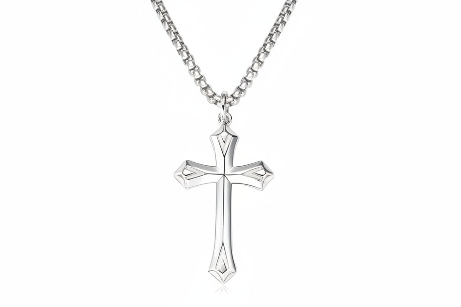 Matte Silver Gothic Cross Pendant Necklace · Baroque Crucifix · Unisex