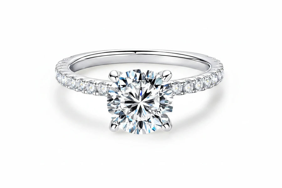 Hidden Halo Moissanite Engagement Ring · 2CT 8mm · S925 Sterling Silver