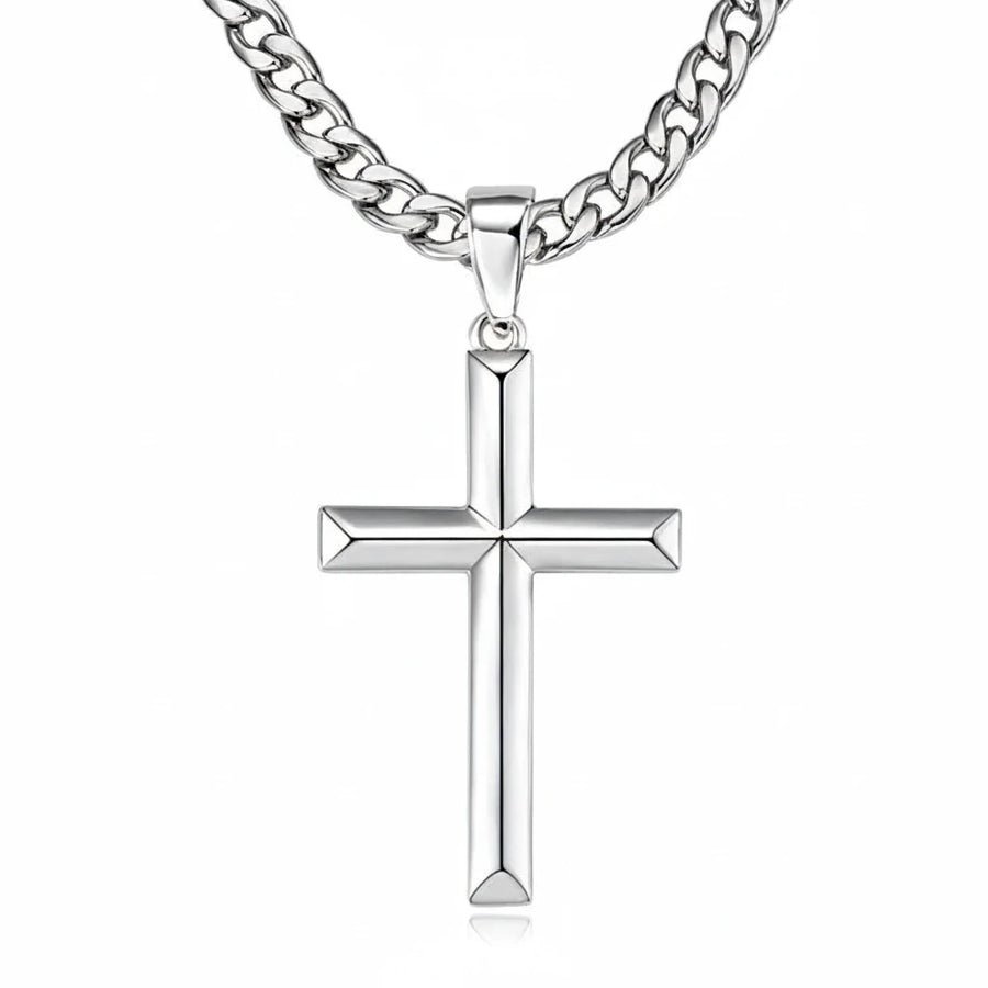 Cross Pendant Necklace for Men · 925 Sterling Silver · 18K White Gold Plated