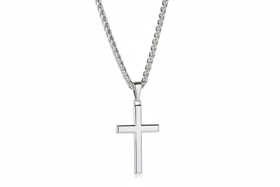 Men's 925 Sterling Silver Cross Pendant Necklace