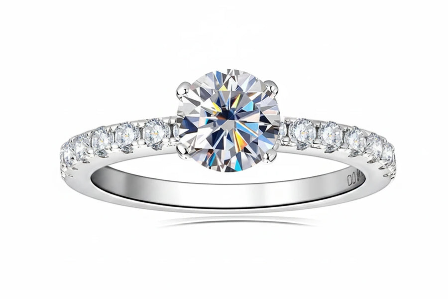 GRA Certified Moissanite Engagement Ring · 0.8CT Round Brilliant · 925 Sterling Silver