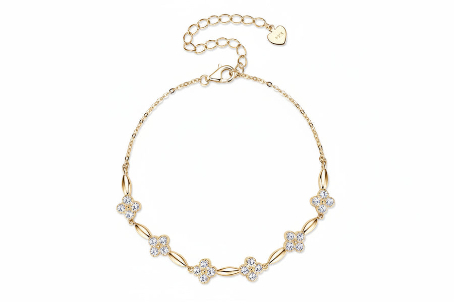 Moissanite Flower Bracelet · 14K Gold Plated 925 Sterling Silver