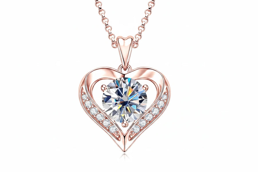 Moissanite Heart Pendant Necklace · 2ct & 3ct Round Cut · GRA Certified 925 Sterling Silver