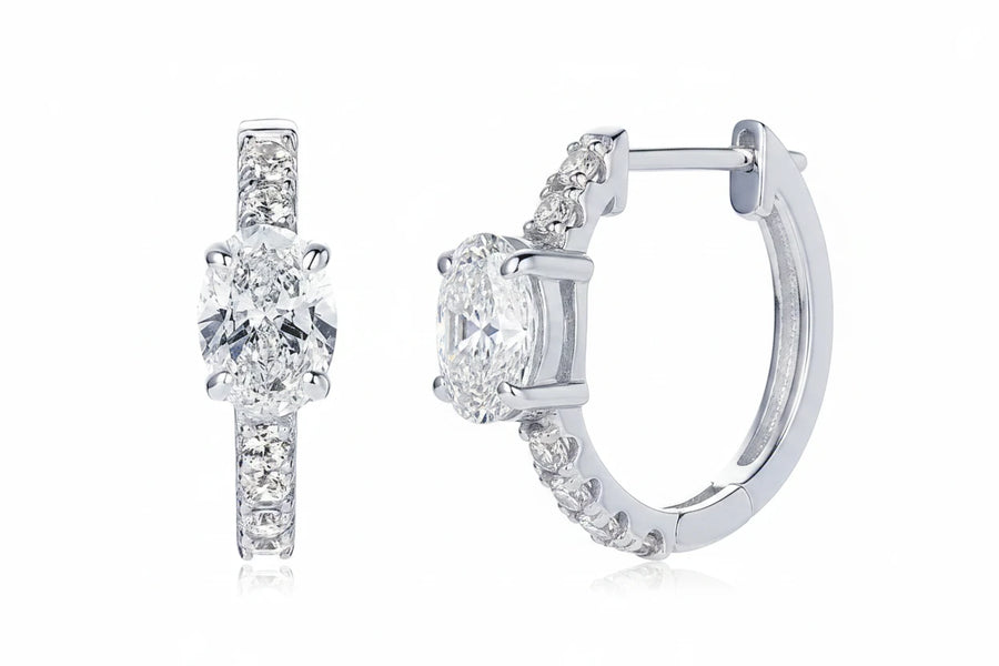 1ct Oval Moissanite Huggie Hoop Earrings · 925 Sterling Silver