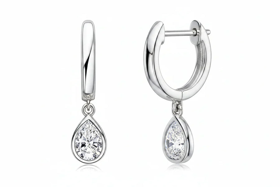 Pear Cut Moissanite Hoop Earrings · 925 Sterling Silver