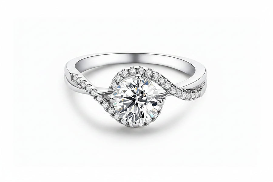 925 Sterling Silver Moissanite Engagement Ring · 1ct Round Brilliant Cut